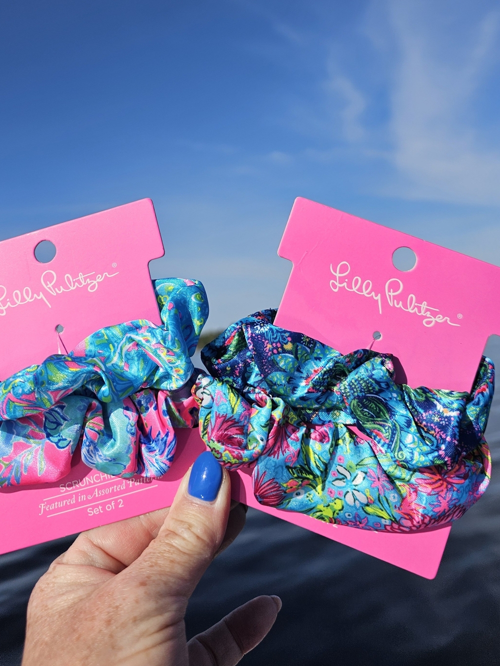 Lilly Pulitzer Blue & Pink Floral Scrunchie Set Of 4
